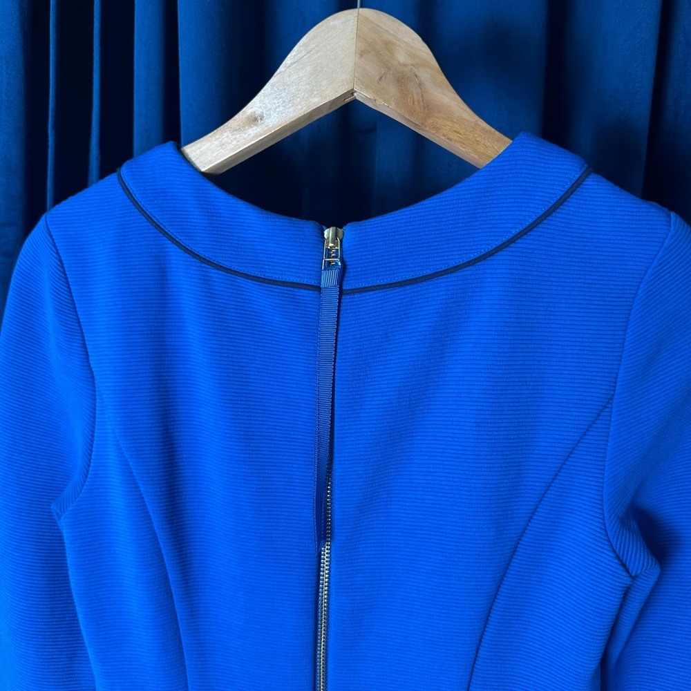 Boden Cobalt Blue Ponte Sheath Dress Navy Piping 3/4 Sleeve US 2R - Picture 3 of 10